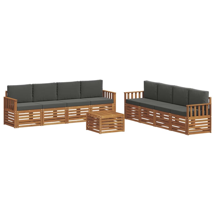 Set canapele și masă vidaXL, 9 piese, lemn masiv de acacia, natural și antracit, dimensiune masă 59x59x37cm