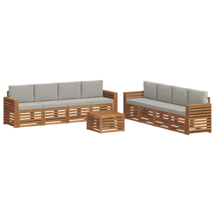 vidaXL Ülőgarnitúrák 9 pcs Természetes és Világosszürke Tömör Akácfa 3374576