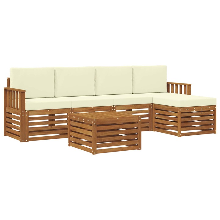 vidaXL Ülőgarnitúrák 6 pcs Természetes és krémszínű Tömör Akácfa 3374680