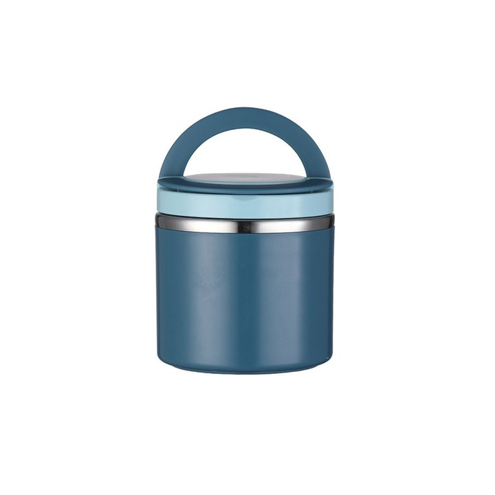 Caserola termica pentru alimente, SINBINTA, 630ml, Rezistenta la scurgeri, Portabila, Curatare usoara, Rezistenta la coroziune si oxidare, Pentru alimente calde si reci pentru copii adulti, 11.7*11.2cm, Albastru