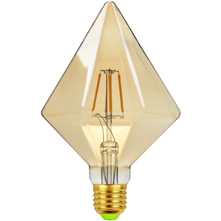 Bec LED filament retro 1906, 4W, 2700K, lumina calda, forma diamant, E27