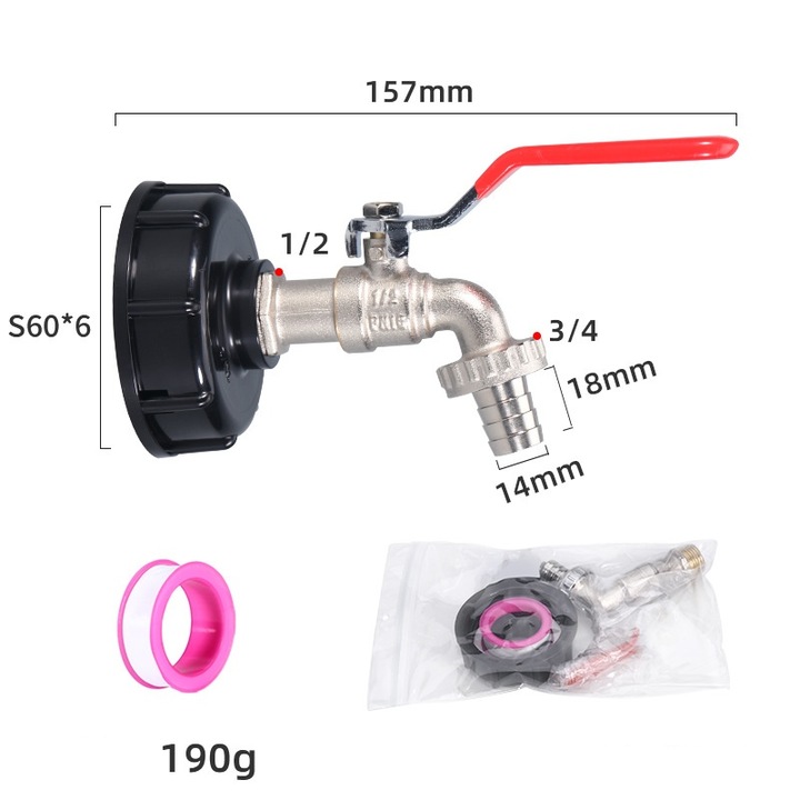 IBC adapter készlet 1/2 hüvelykes, nikkelezett sárgaréz csatlakozók, vízálló ragasztószalag, bel- és kültéri használatra