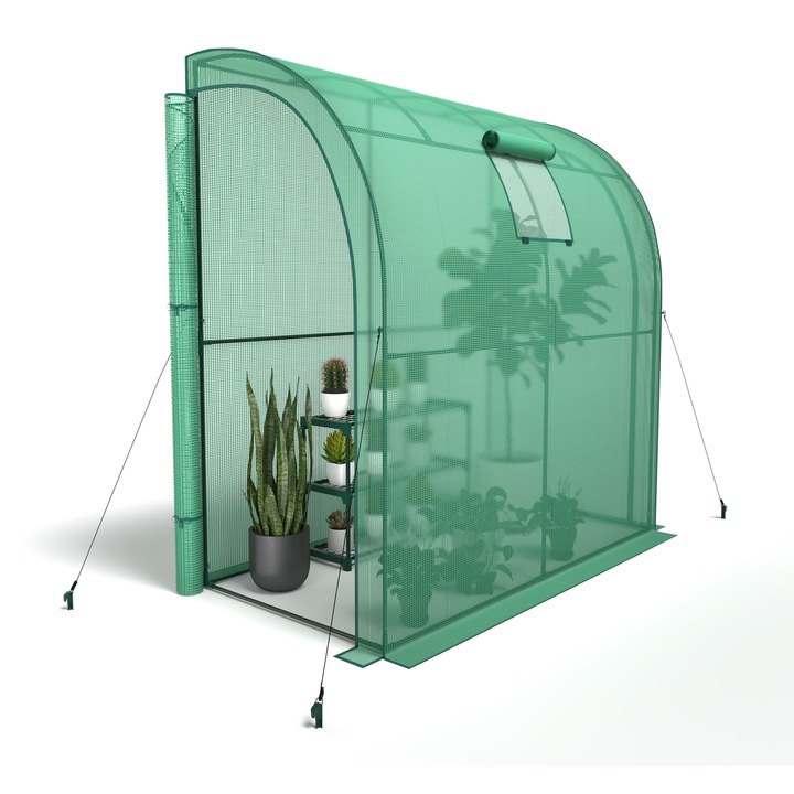 Sera de Gradina Lehmann 1x2x2.1 m, Cadru din Otel, cu Rafturi Metalice, 2 Usi, Fereastra, Folie Impermeabila, 8 kg, Verde