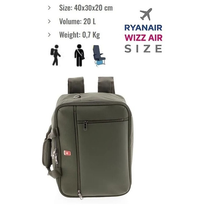 40x30x20 cm-es hátizsák-táska, Wizz Air és Ryanair kézipoggyász, Gladiator Arctic MG 3728, Kaki