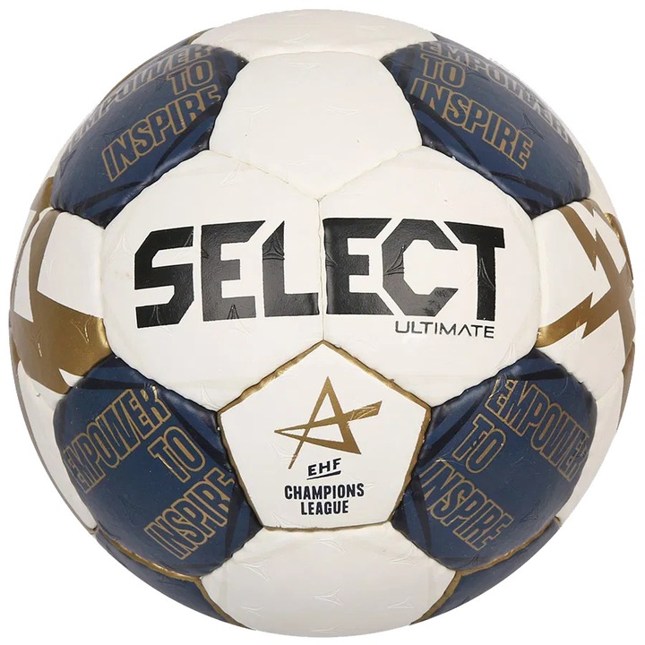 SELECT Ultimate EHF Champions League handbal – minge de meci cusută manual, mărimea 2, alb-albastru-auriu