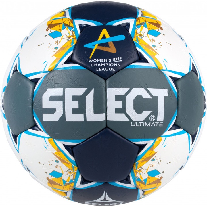 Minge SELECT Ultimate EHF Champions League handbal – de meci cusută manual, mărimea 2, albastru-alb-gri