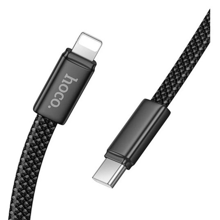 Hoco x125 adatkábel, type-c - lightning, 30w, pd gyorstöltés, lapos kábel, cipőfűző, 100cm, fekete, kompatibilis: Apple IPAD / IPAD 2 / IPAD, 3rd Generation