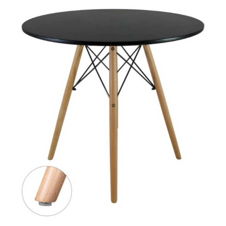 Kerek étkezőasztal fa lábakon - fekete - 80 cm