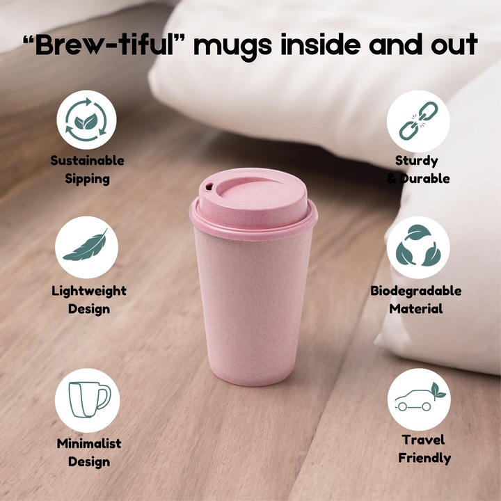 Cana de voiaj REuse, 240 ml, din coaja de cafea, Turkish Pink, 1 bucata