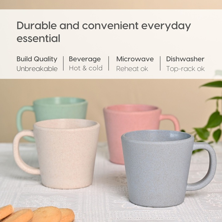 Căni reutilizabile set de 4, multicolor, 375 ml, coji de cafea, fibre de bambus