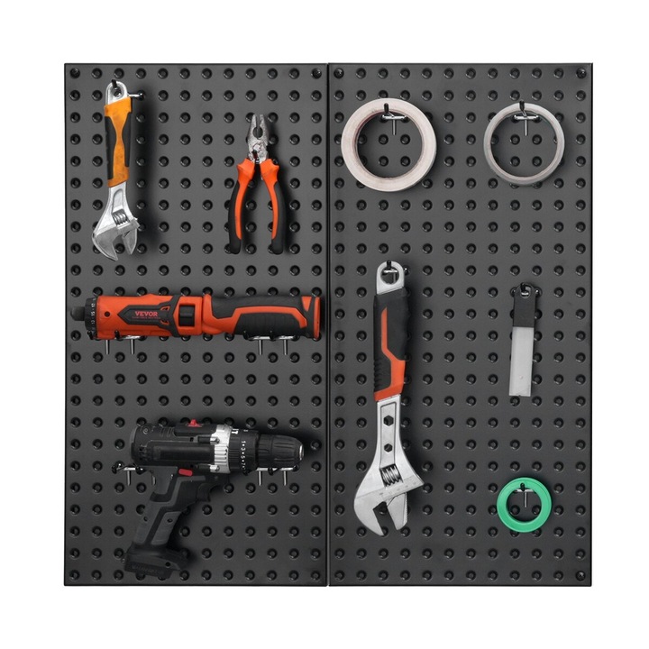 Panouri Metalice Pegboard, VEVOR, 2 panouri, 24x12x0.75", negru, organizator perete pentru unelte