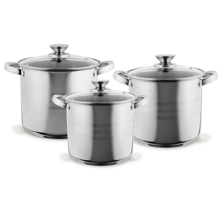 Set de oale TOO LP-7171 premium din oțel inoxidabil, 6 piese, 4,3 litri + 5,6 litri + 7,2 litri oală/cratită + capace