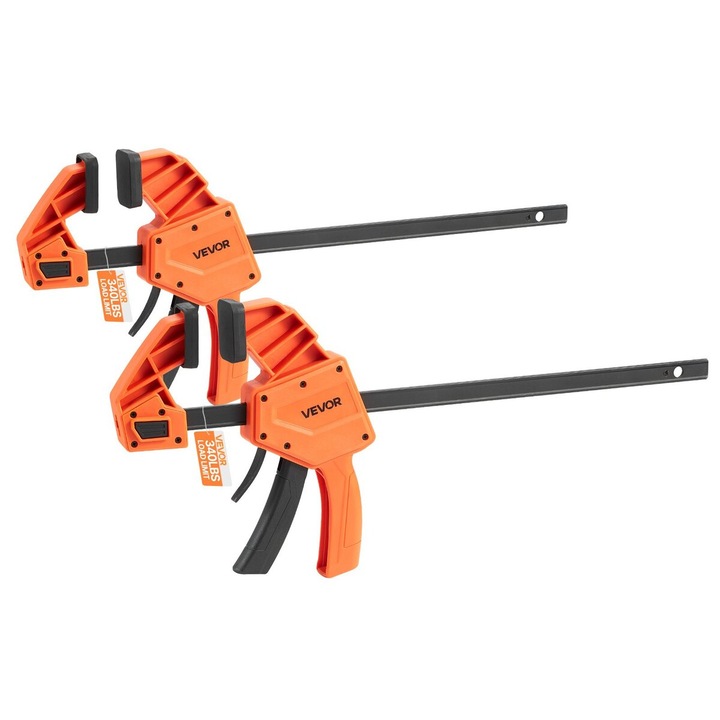 Cleme de bara pentru prelucrarea lemnului, VEVOR, set de 2, 30.48 cm, capacitate 154 kg, portocalie + neagra