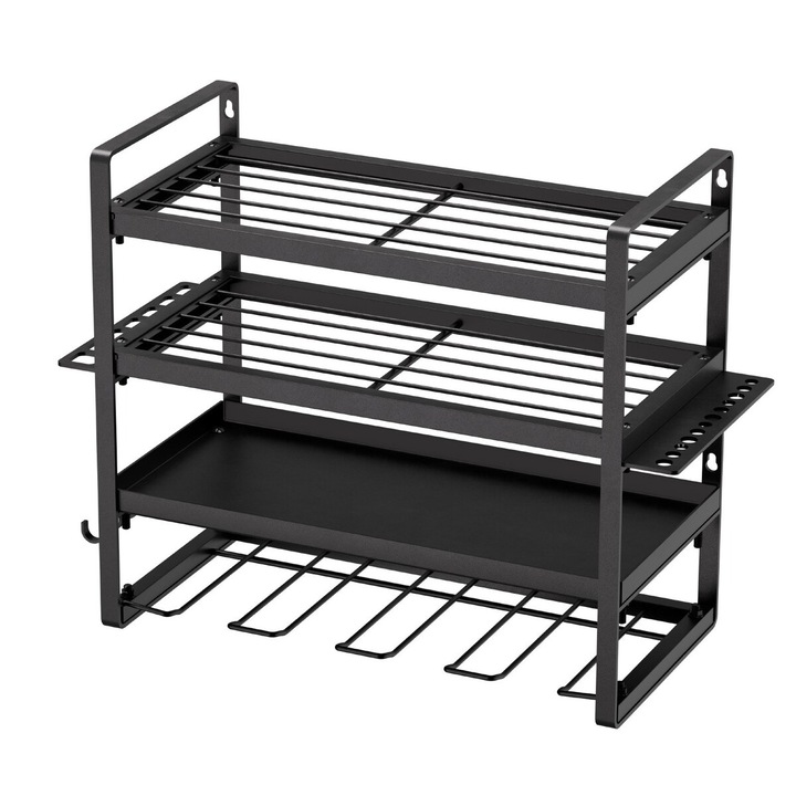 Falra szerelhető szerszámrendező, VEVOR, 4 szintes, 4 fúrótartó, fekete, 490x200x370mm