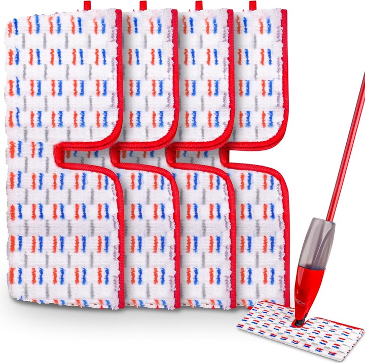 Set 4 rezerve pentru mop, design fata dubla, microfibra, rosu, 16x6 inch