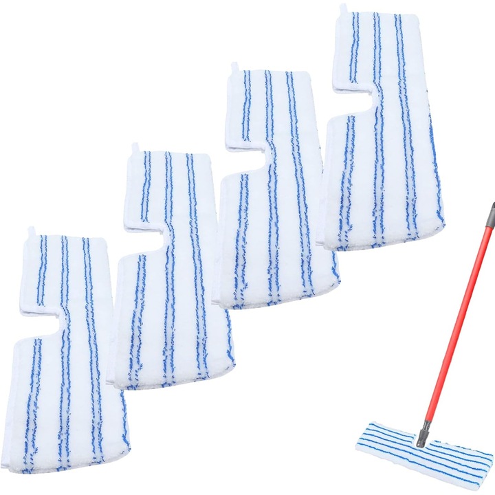 Set 4 lavete de inlocuire pentru mop, din microfibra, compatibile cu O-Cedar, reutilizabile, lavabile, 18.5x6in