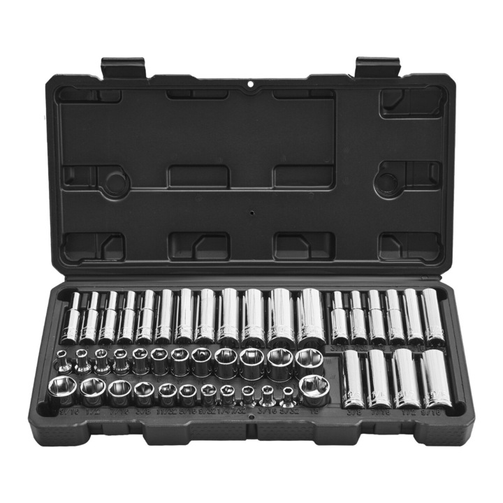 Set chei cu soclu, 46 piese, 6.4 mm, Vevor, otel CR-V, dimensiuni 283x144x45 mm