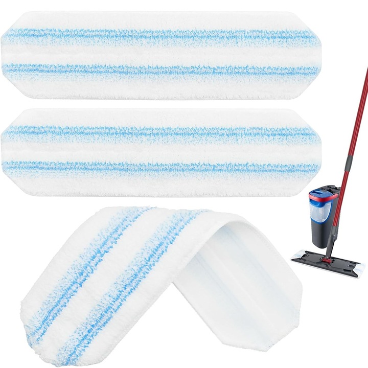 Set 2 bucati pad-uri de inlocuire pentru mop O-Cedar H2prO, microfibra, lavabile, reutilizabile, 15.94x4.33 inch