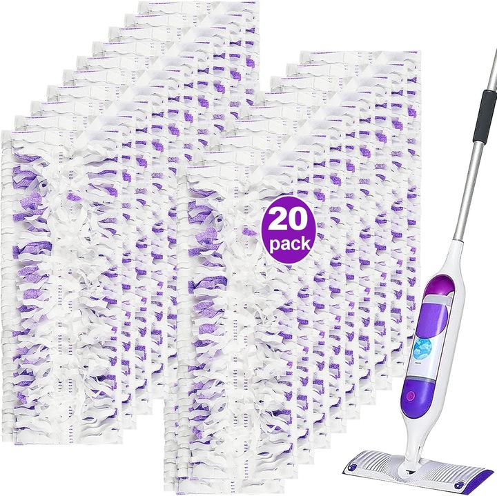 Set 20 lavete inlocuire pentru mop Swiffer PowerMop, absorbtie superioara, utilizare umeda si uscata, violet/alb