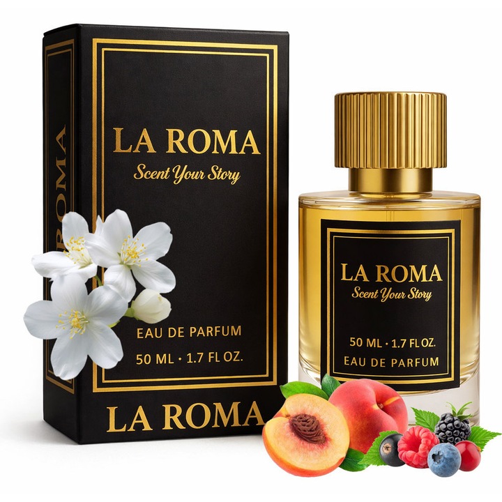 Apa de Parfum La Roma U-6 Kirk, Unisex, cu piersica, fructe de padure si mosc, fructat-chypre, persistent si exotic, miros dulce, memorabil si fermecator, 50ml