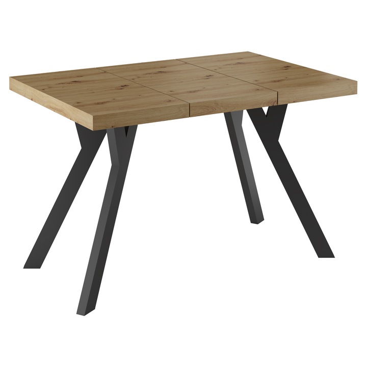 Masa extensibila, Meble Balut, 80x80/130 cm, blat din PAL, picioare din lemn de fag, inaltime 75 cm