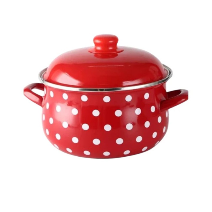 Oala din Otel Emailat, cu Capac, 5.7l, Model Buline