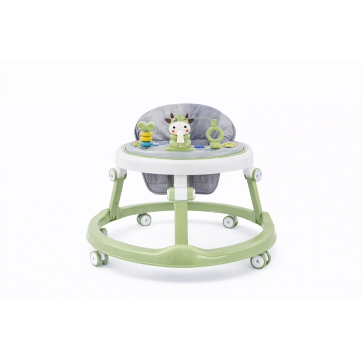 Premergator Bebe Pliabil Mixbo, 6-18 Luni, Reglabil pe 6 Niveluri, cu Centru de Activitati Model Vacuta, Verde/Gri