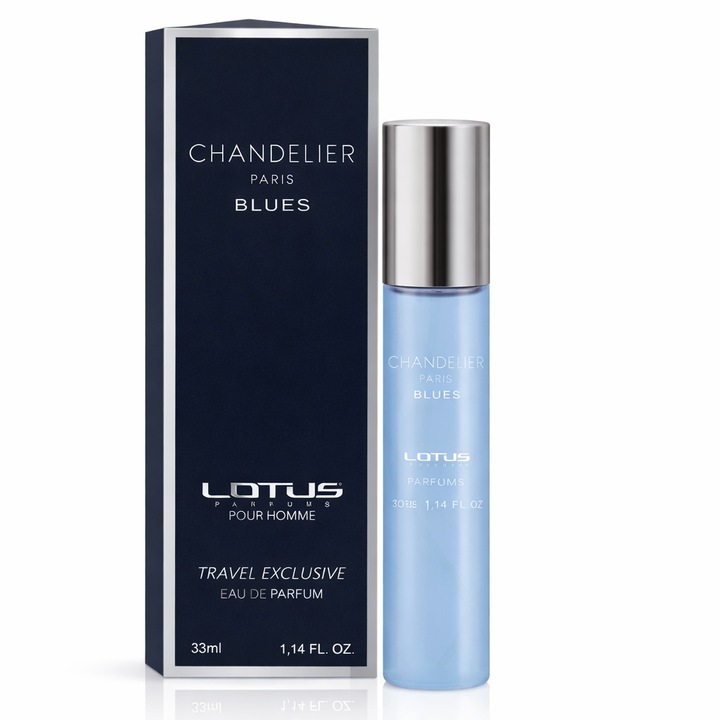 Apa de parfum Lotus Chandelier Paris Blues, 33ml, parfum bărbați, flacon travel