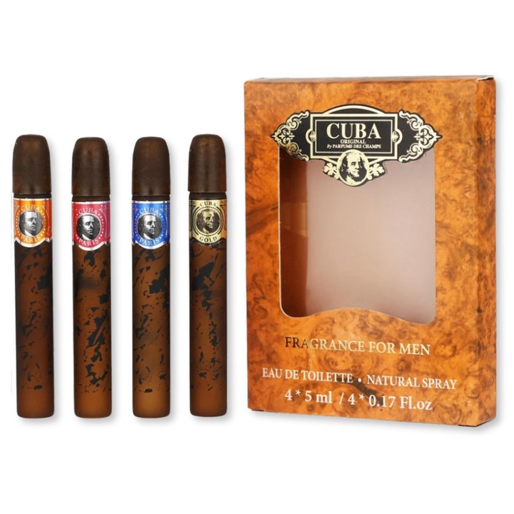 Set parfumuri barbatesti Cuba Paris Miniatures, EDT, 4x5ml, multicolor