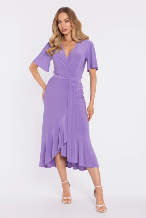Rochie midi plic cu volan si incretit - negru, Violet