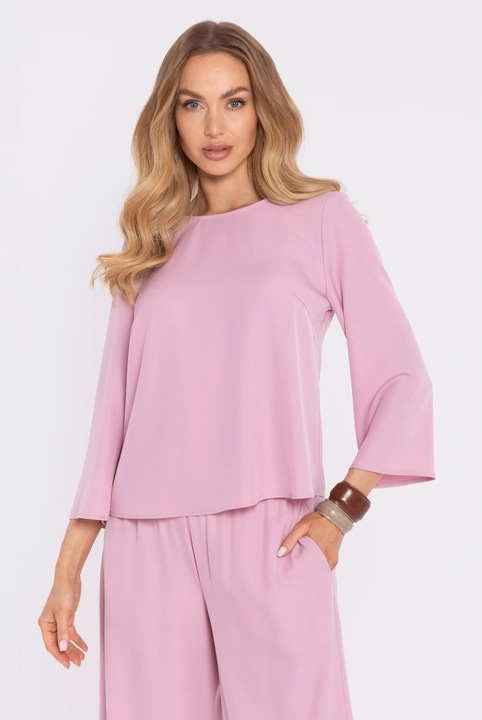 Elegáns MOE blúz, minimalista, 3/4-es ujjú, rózsaszín