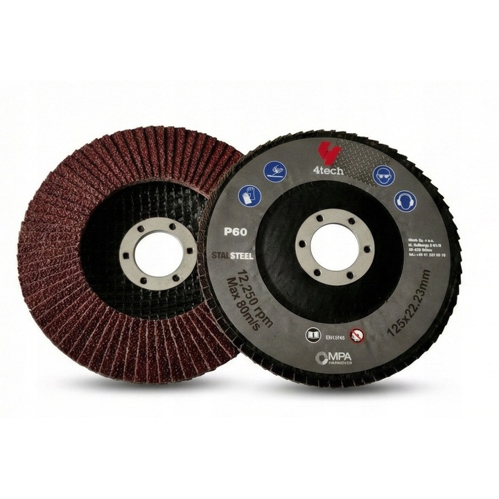 Set 10 Discuri Abrazive, 4techtools, 125 mm, Granulatie P60, pentru Slefuirea Otelului