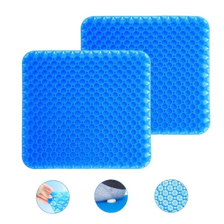 Perna cu gel, pachet 2 bucati, efect de racire si presiune uniforma pentru sesiuni lungi de sedere confortabile, amelioreaza disconfortul in zonele soldurilor, coapsei si zonei lombare, 40 x 35 x 2 cm - C2OMFORTKA FRILLA®