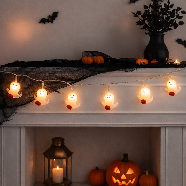 0,9 m-es szellemes LED Halloween lámpa elemmel - meleg fehér