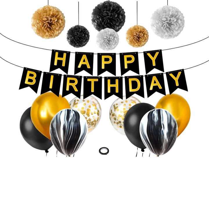 Set 15 piese baloane și bannere aniversare, multicolor, latex și hârtie