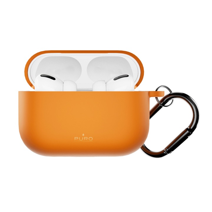 Husa Puro Icon Air portocalie pentru AirPods Pro 3, silicon, design minimalist, carabinier metalic inclus
