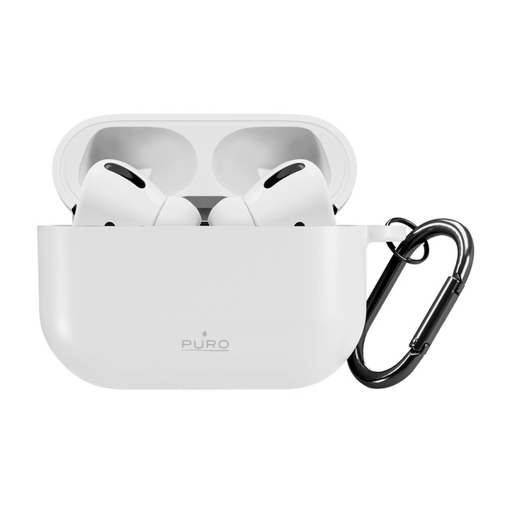 Husă Puro Icon Air pentru AirPods Pro 3, alb, cu carabină, din silicon