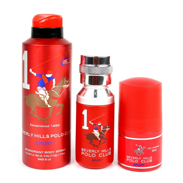 Set Cadou Beverly Hills Polo Club: 1982 - Sport 1, Apa de Toaleta, Pentru Barbati, 50 ml + 1982 - Sport 1, Antiperspirant, Deodorant Spray, Pentru Barbati, 175 ml + 1982 - Sport 1, Antiperspirant, Deodorant Roll-On, Pentru Barbati, 50 ml
