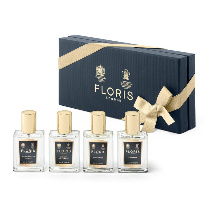 Set Floris Of London: Night Scented Jasmine, Apa de Toaleta, Pentru Femei, 15 ml + Bouquet De La Reine, Apa de Toaleta, Pentru Femei, 15 ml + White Rose, Apa de Toaleta, Pentru Femei, 15 ml + Chypress, Apa de Toaleta, Unisex, 15 ml