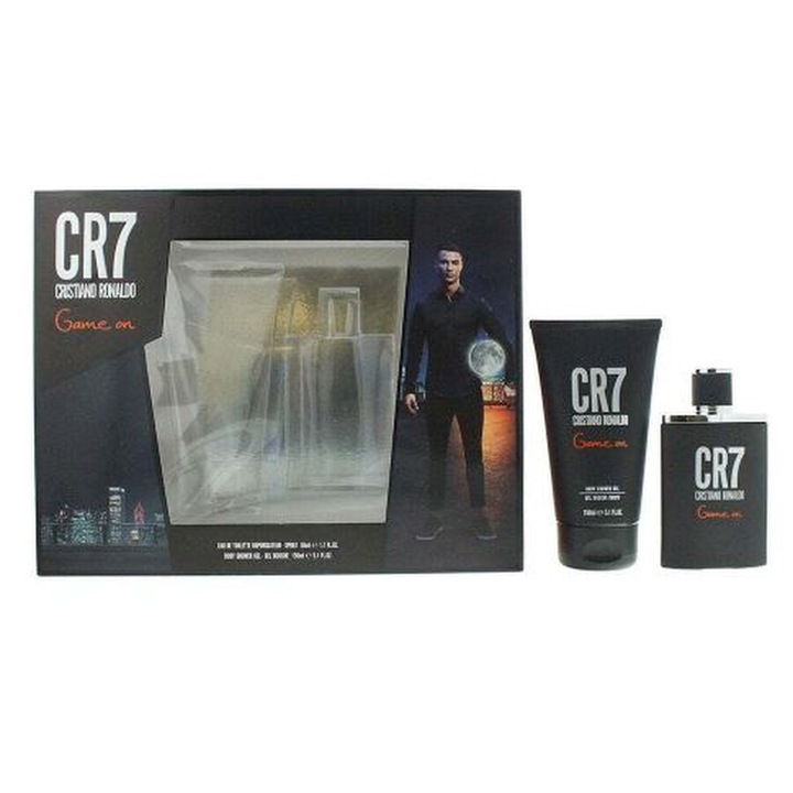 Set Cristiano Ronaldo: CR7 Game On, Apa de Toaleta, Pentru Barbati, 50 ml + CR7 Game On, Gel de Dus, Pentru Corp, 150 ml