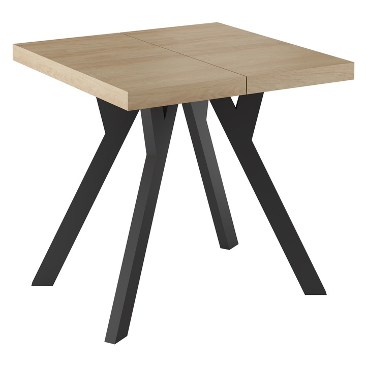 Разтегателна маса, Мебели Балут, 80x80/130 см, Кафяво/Черно, ПДЧ