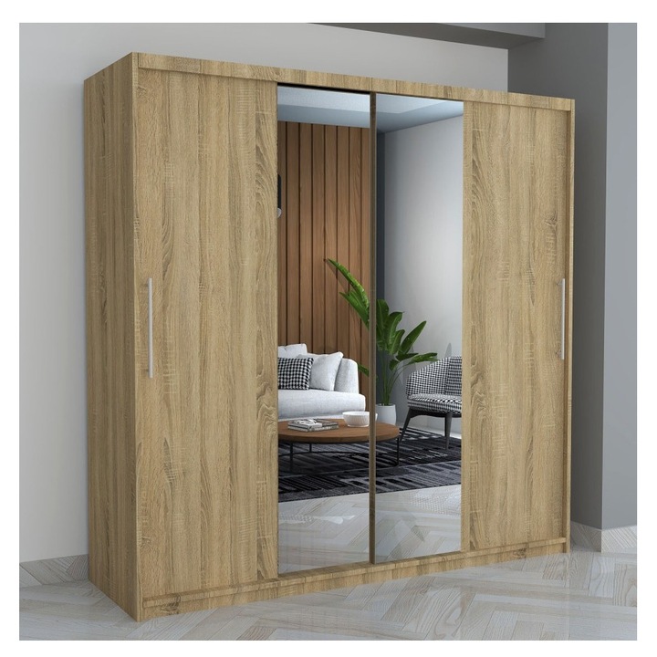 Dressing CELA Sonoma 200x60x200cm, cu rafturi, usi glisante, cu oglinda