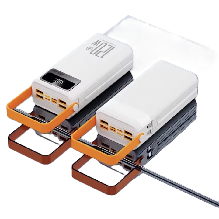 Power Bank 30.000 mAh, încărcare rapidă 120W, alb, design modern, display LED