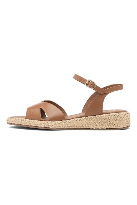 RYŁKO, Sandale-espadrile de piele intoarsa cu talpa wedge, Maro
