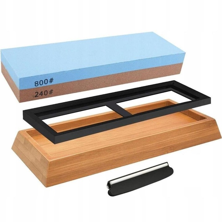 Piatra de ascutit cu baza din bambus si ghidaj unghiular - 240 / 800