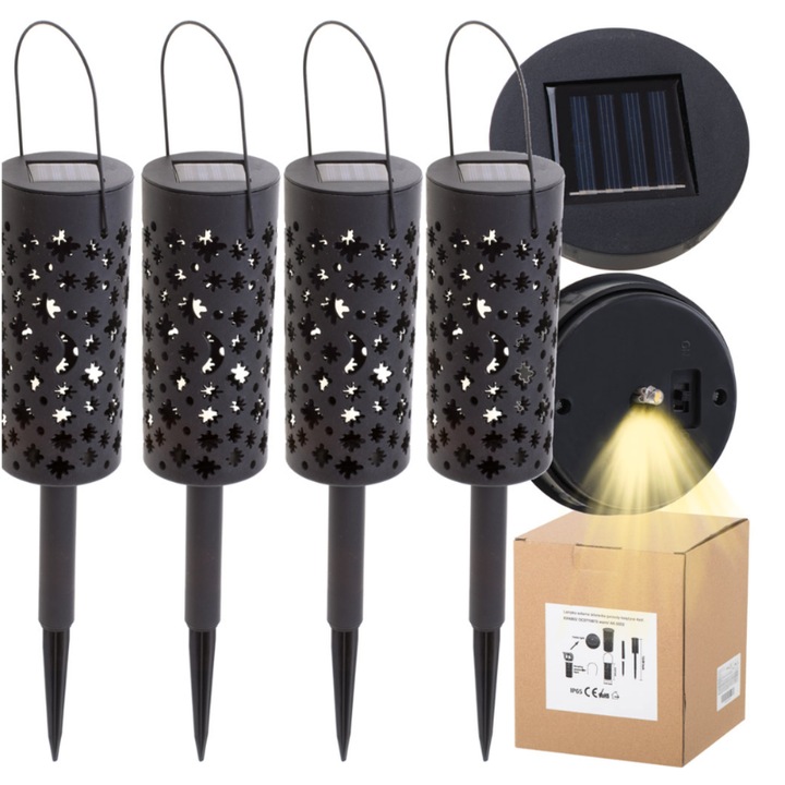 Set 4 lămpi solare decorative pentru grădină Ikonka, design stele și luni, LED, 17.2x7.8cm