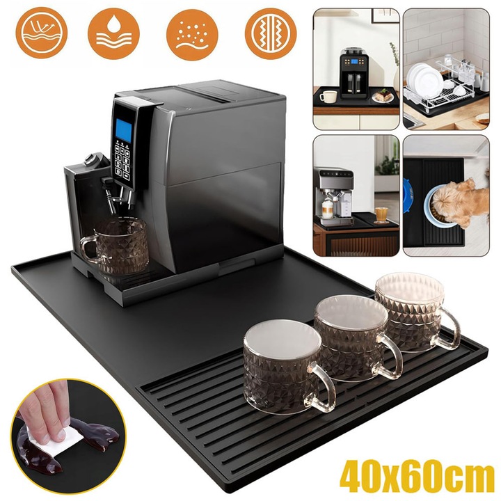 Covoras Din Silicon Pentru Sub Aparatele De Cafea 40x60cm, Covoras De Baza Multifunctional, Covoras De Bar De Cafea Antiaderent Si Rezistent La Caldura Pentru Blat, Covoras De Uscare Antiderapant