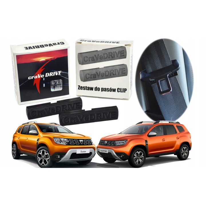 Set 2 Clip centura siguranta, CraVeDRIVE, Negru, Pentru Dacia Duster 2, Reglare inaltime Catarama, Acces usor, Fara zgarieturi, Confort