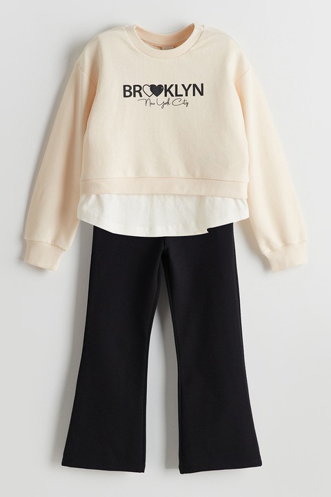LC WAIKIKI, Set de bluza de trening si colanti evazati, Negru/Bej