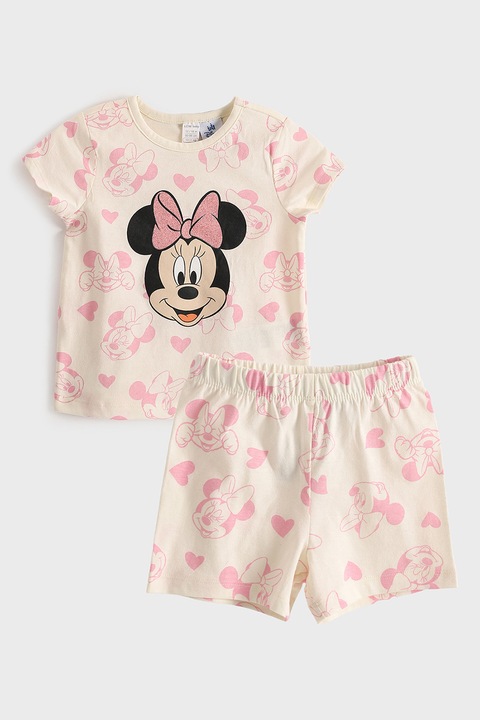 LC WAIKIKI, Set de tricou si pantaloni scurti din bumbac cu Minnie Mouse, Roz/Bej deschis